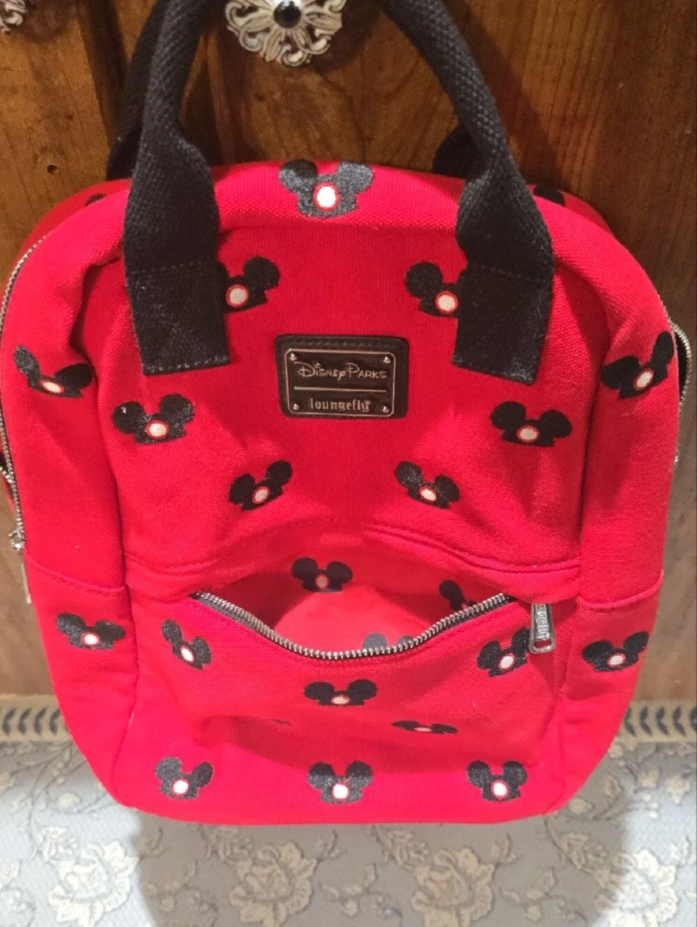 Loungefly Red Minnie Head Kids Backpack with Black Accents